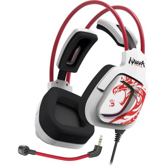 Наушники с микрофоном A4TECH BLOODY белый/красный 2м мониторные USB оголовье () G575 NARAKA Наушники с микрофоном A4TECH BLOODY белый/красный 2м мониторные USB оголовье () G575 NARAKA